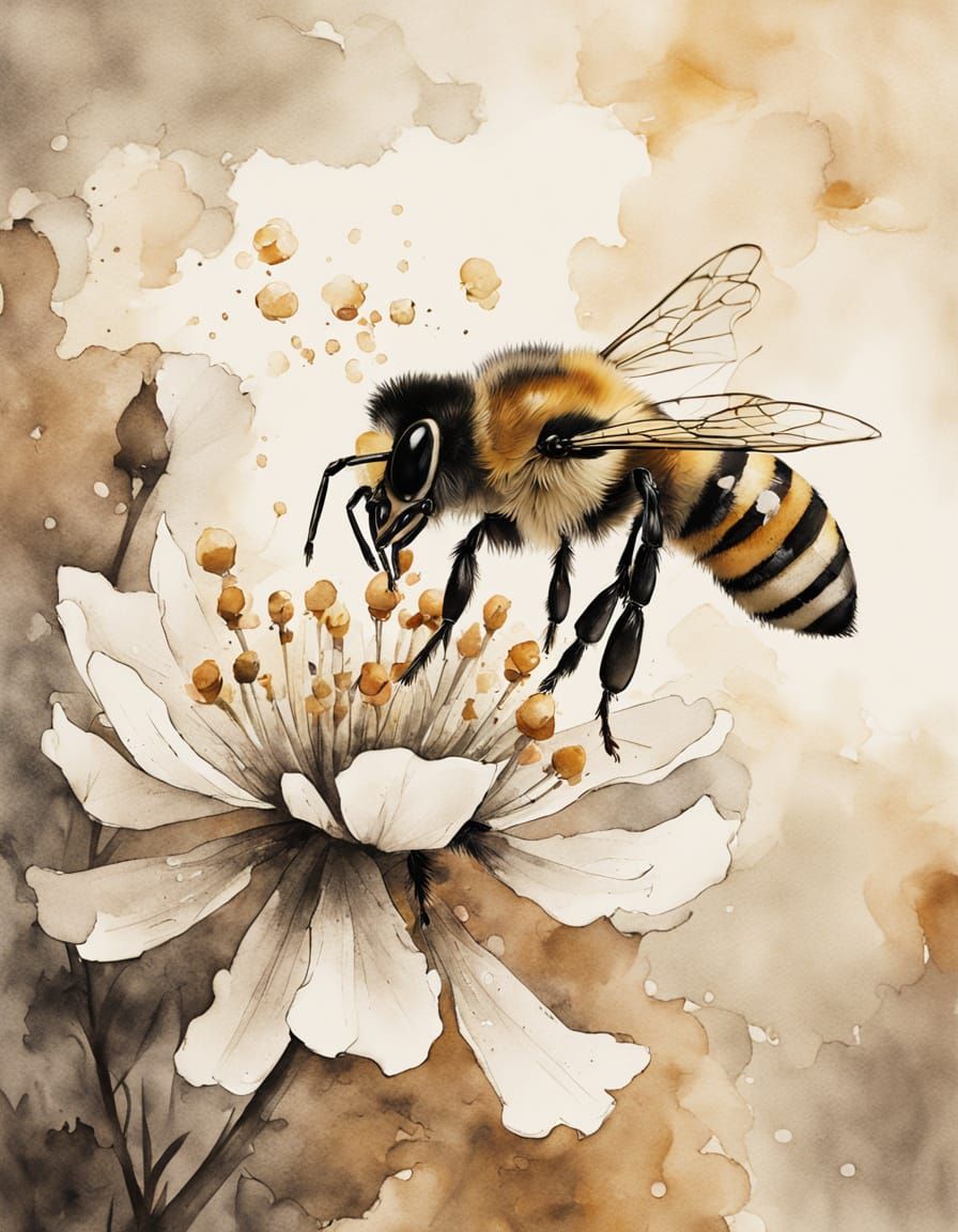 Chinese Honey Bee Collecting Nectar in Muted Earthy Tones