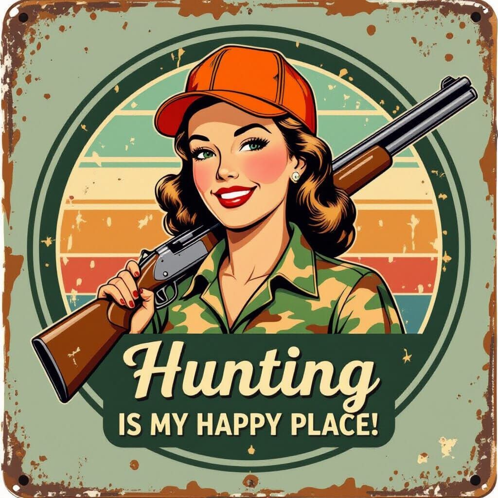 Vintage billboard style "Hunting is My Happy place!"