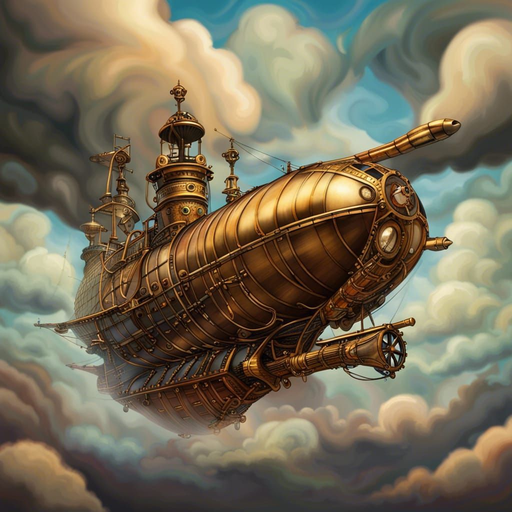 Steampunk airship against a dramatic sky  by @undefined