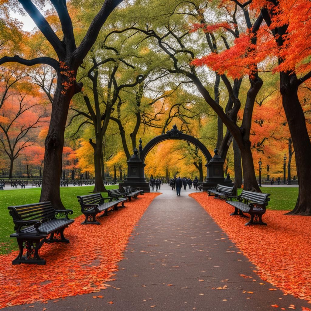 NYC,  CentralPark, Brightly Colored, Fall Foliage, Photoreal...