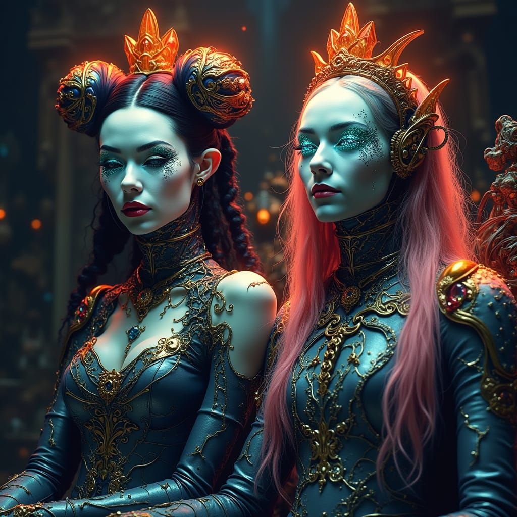 Make a cybernetic circus with the king and the queen Glitched out 