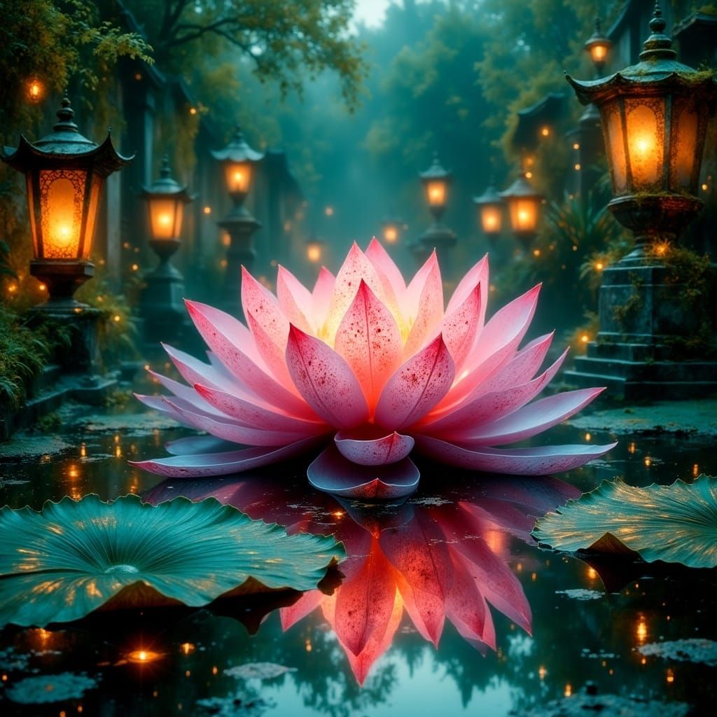 Neon Lotus Flower in Futuristic Surrealism Style