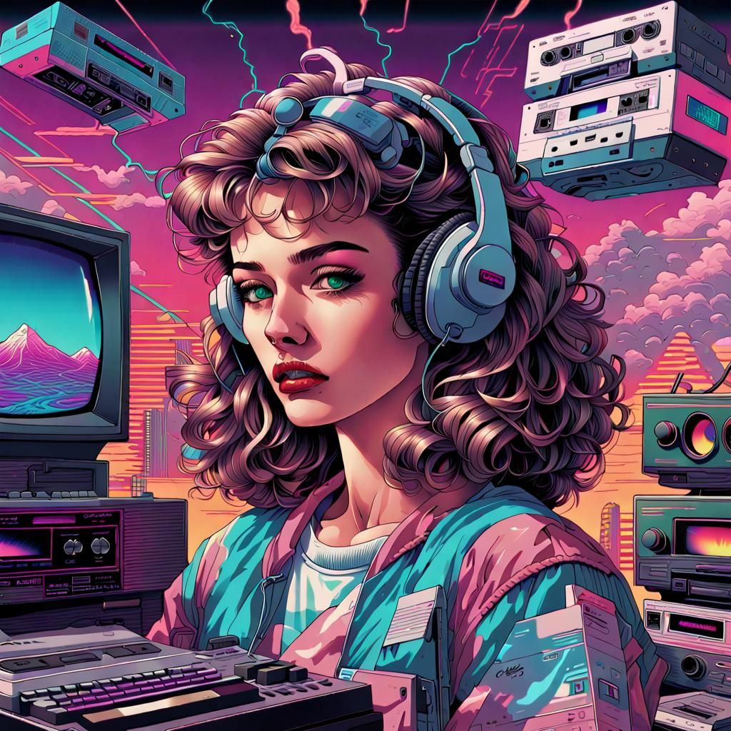 Detailed, complex illustration of Vaporwave Aesthetic art style of the ...