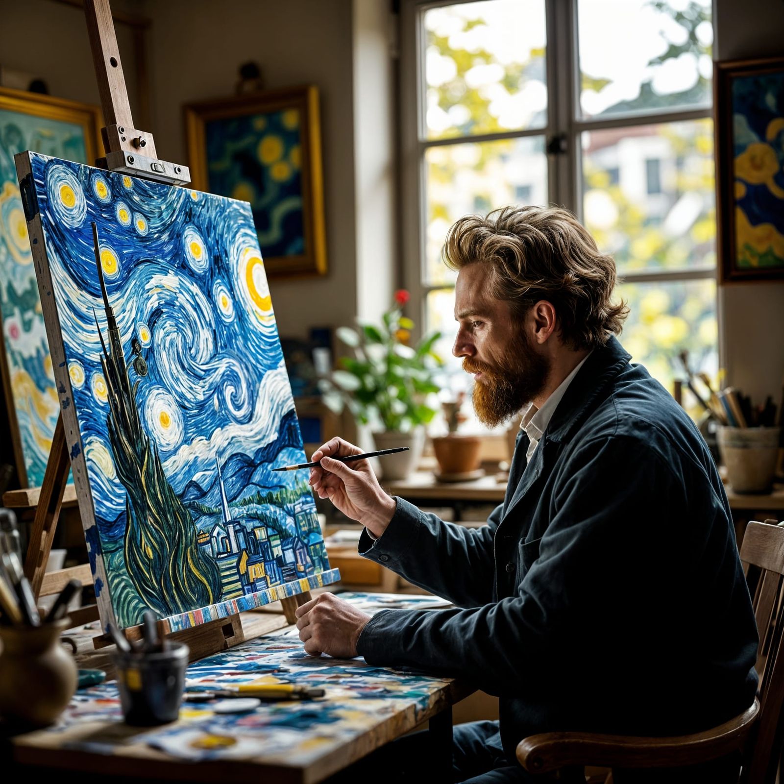 Vincent Van Gogh paints a masterpiece in his painting studio. The masterpiece is almost complete, and ...  by @Underman