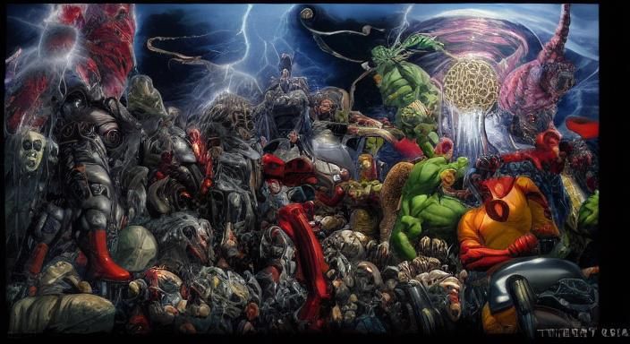 Marvel Comics, Studio Ghibli, ultra-detailed,  hyper-colors,...