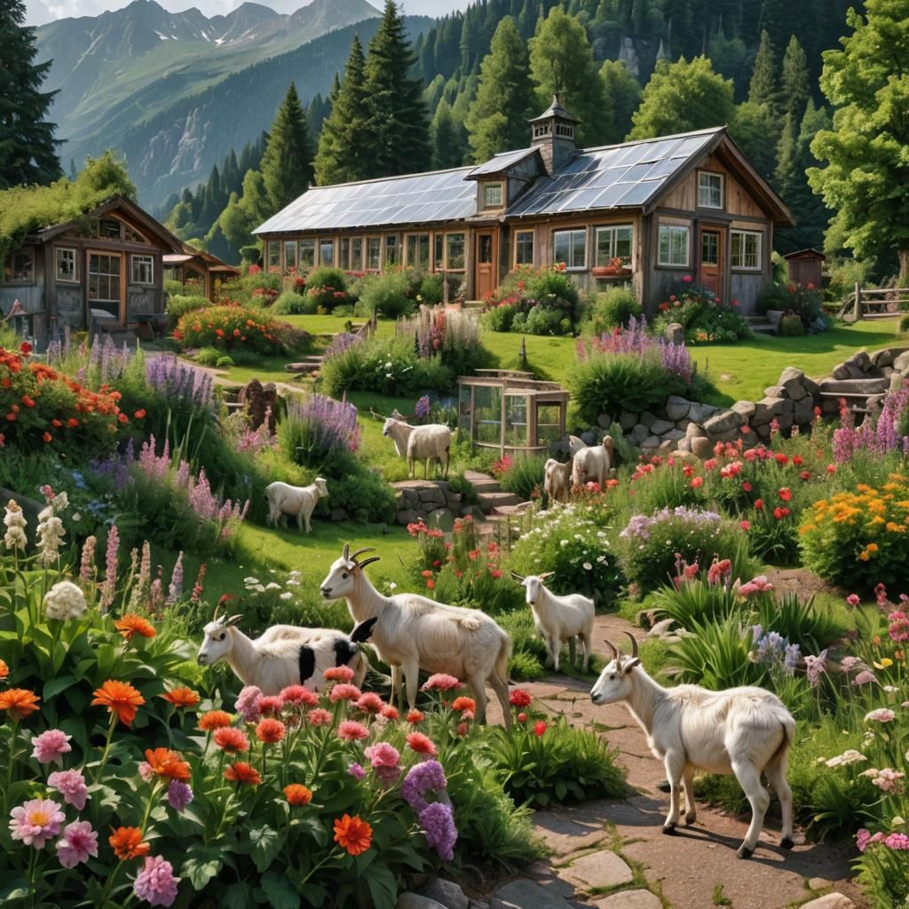 Picturesque Mountain Cottage with Goats and Flower Garden