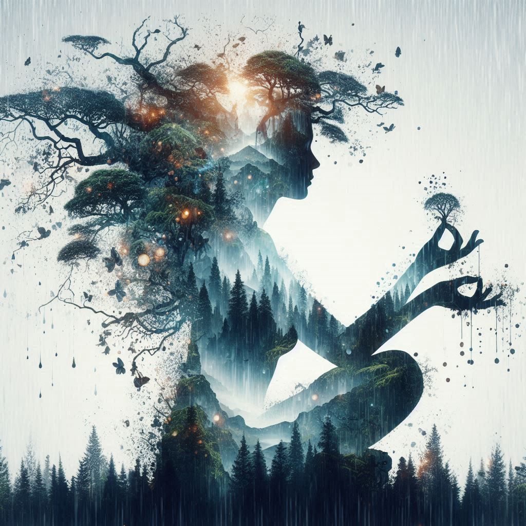 double exposure beautiful fantasy DALL-E 3 portrait landscap...
