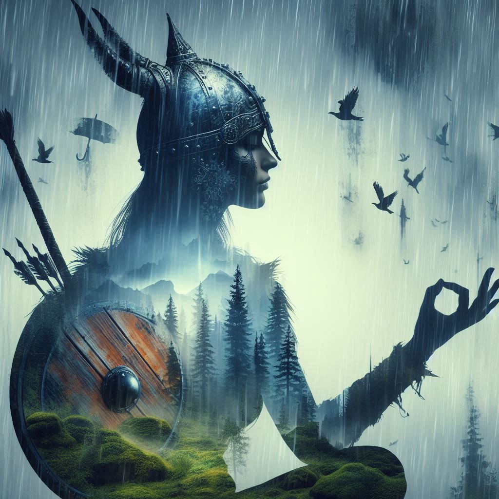 double exposure beautiful fantasy DALL-E 3 portrait landscape..