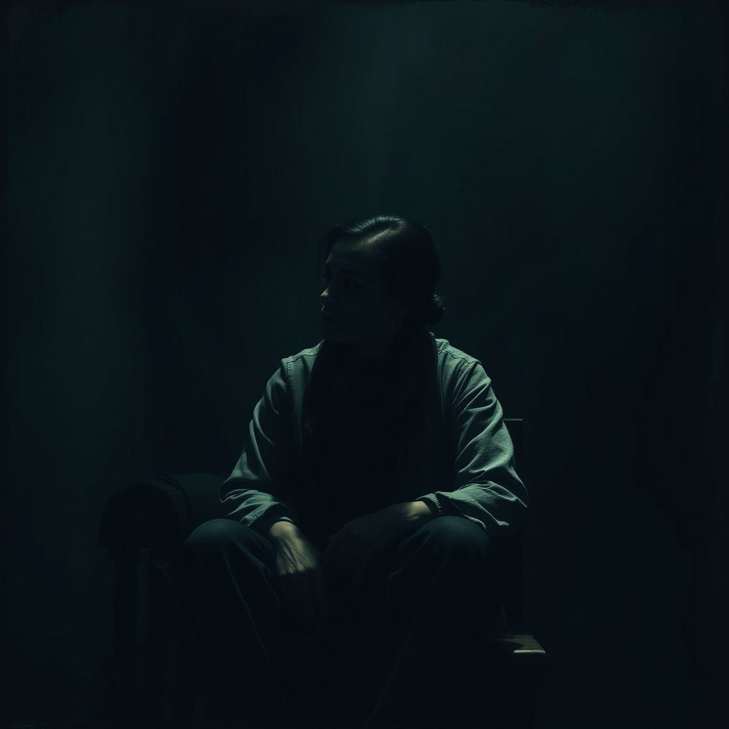 Contemplative Figure in Dimly Lit Room