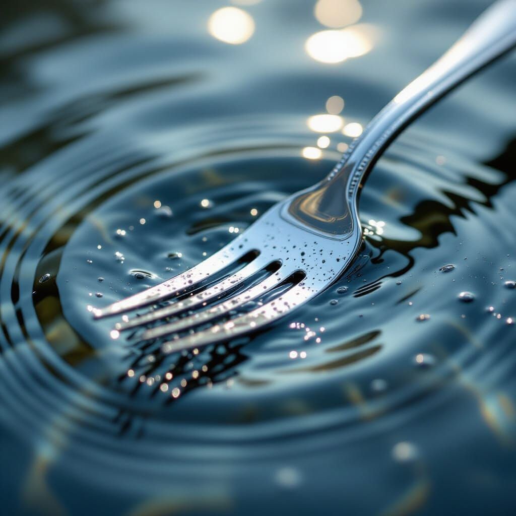 Close-Up of a Silver Fork in Flowing Water