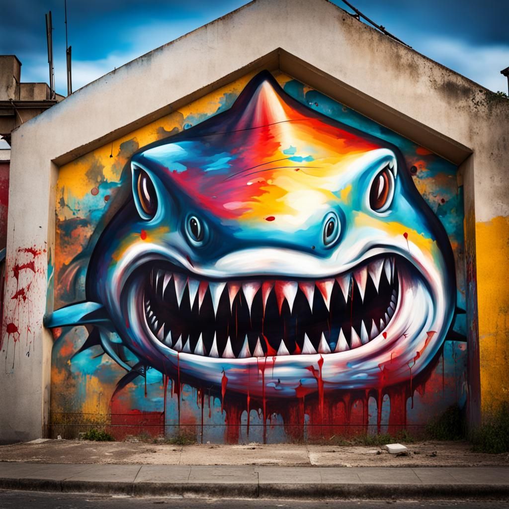 Graffiti painting of a shark - AI Generated Artwork - NightCafe Creator