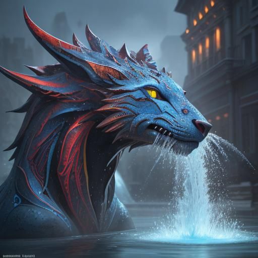 siberian wolf water fountain AI Generated Artwork NightCafe Creator