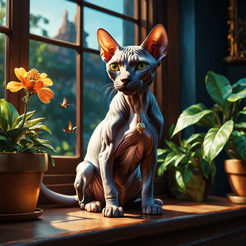 Majestic Sphynx Cat in Warm Golden Light