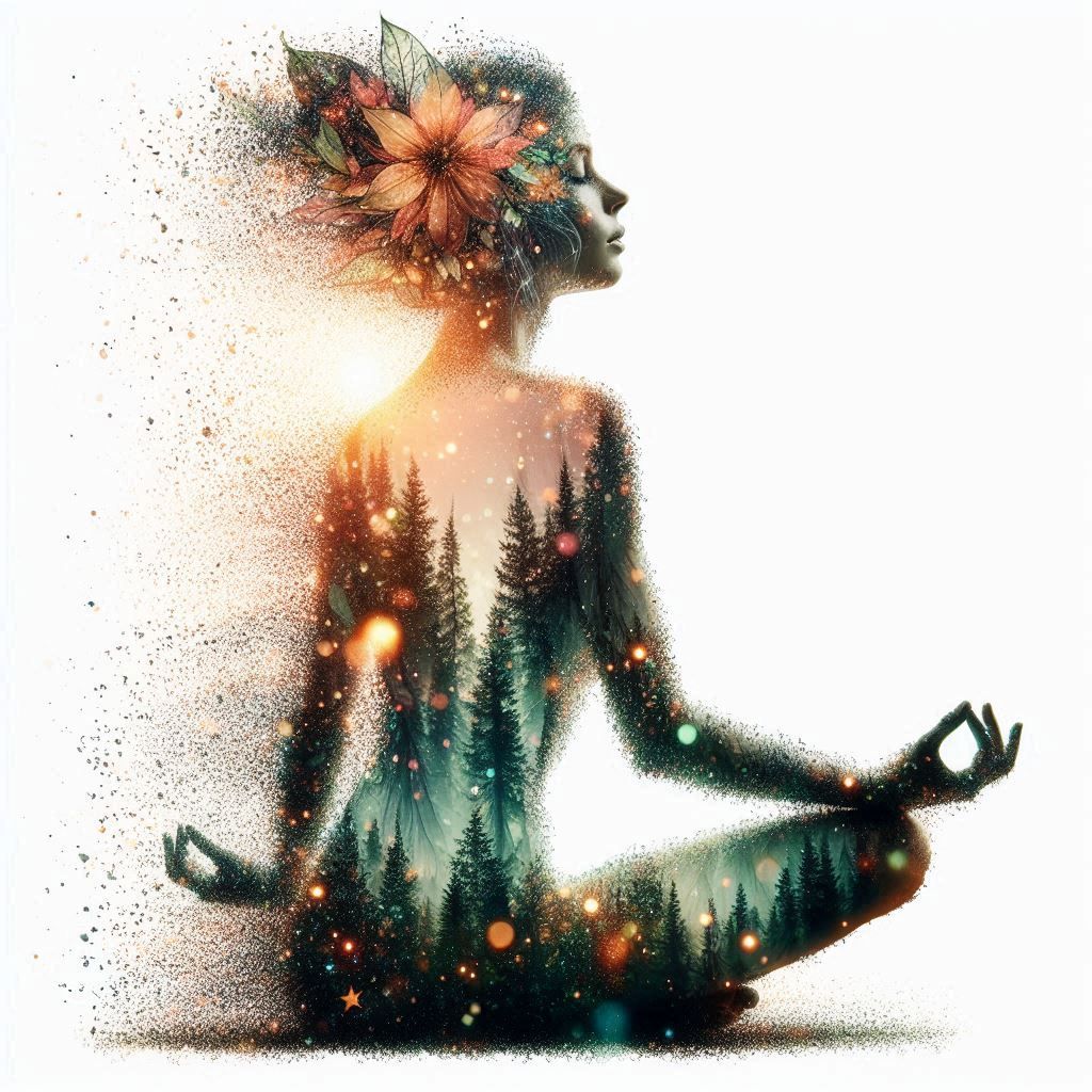 double exposure beautiful fantasy DALL-E 3 portrait landscape..