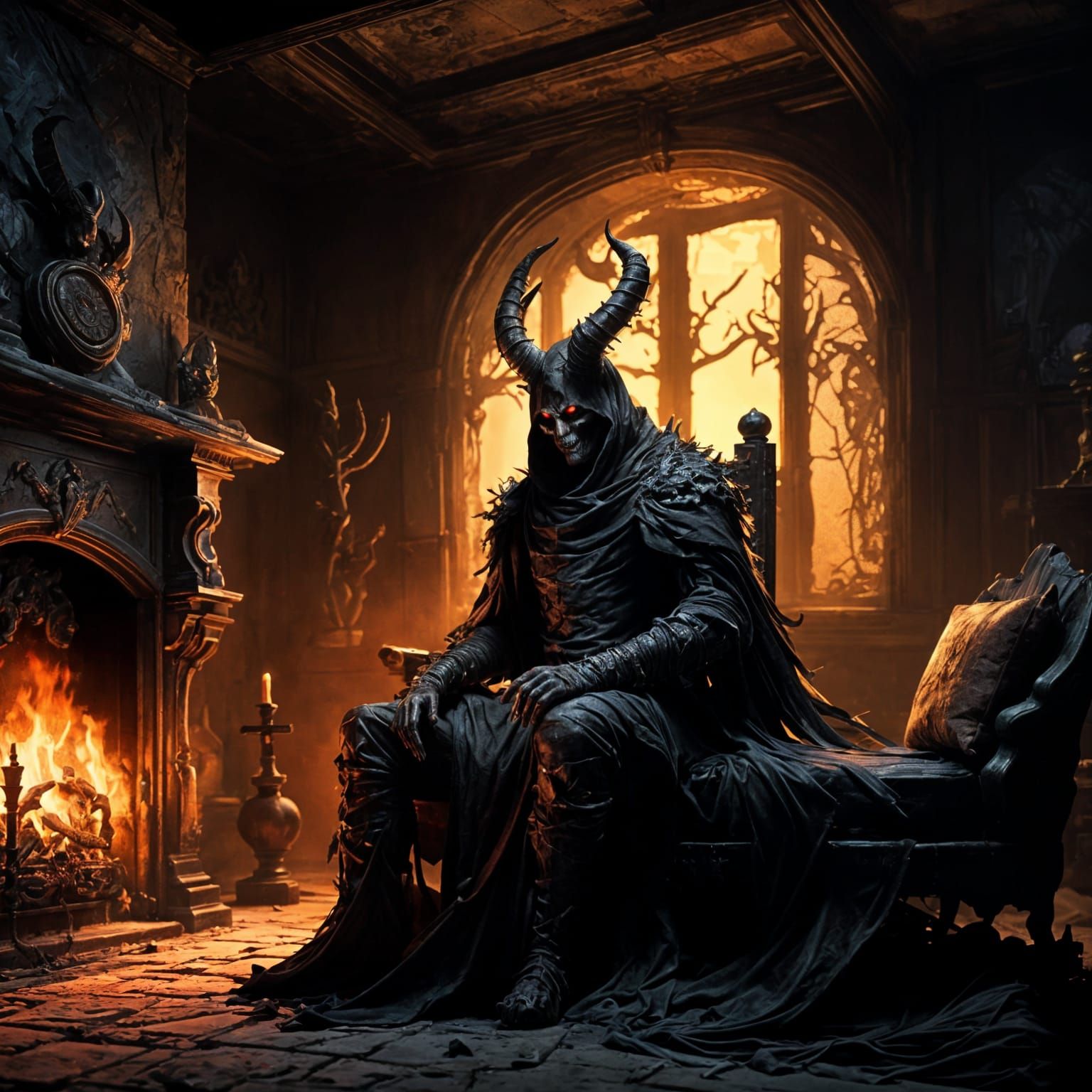 <lora:Sun0fKor:1.0> A demon siiting in deep shadow beside a ...
