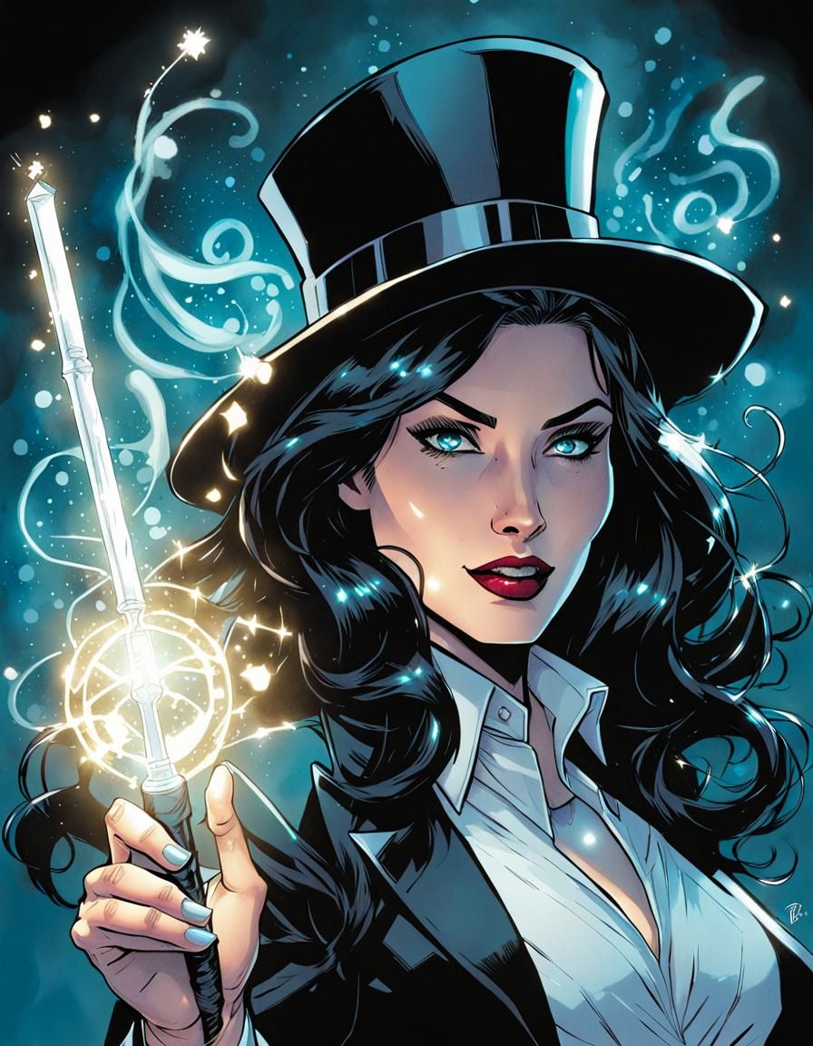 Zatanna trying a new luminous magic wand // inks and markers drawing by Paul Renaud and Lois Van Baarle ; comics art sty...