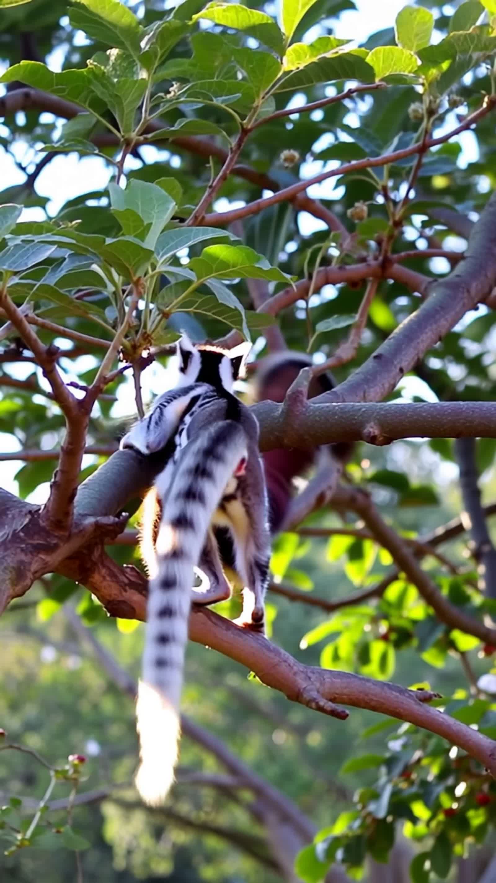 A mom and baby Lemur in a Tree