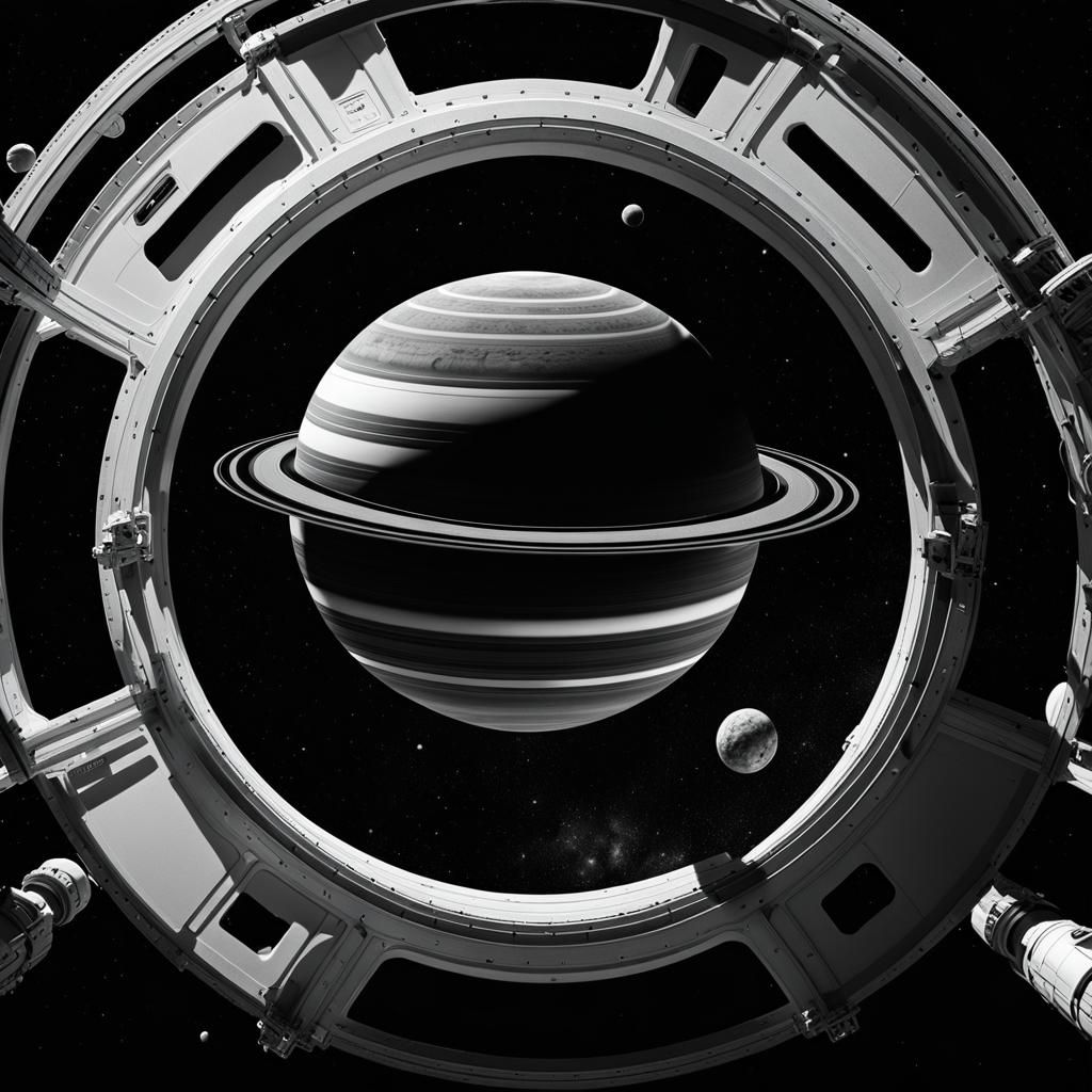 space station in deep space, with rings like Saturn in the background AI Generated