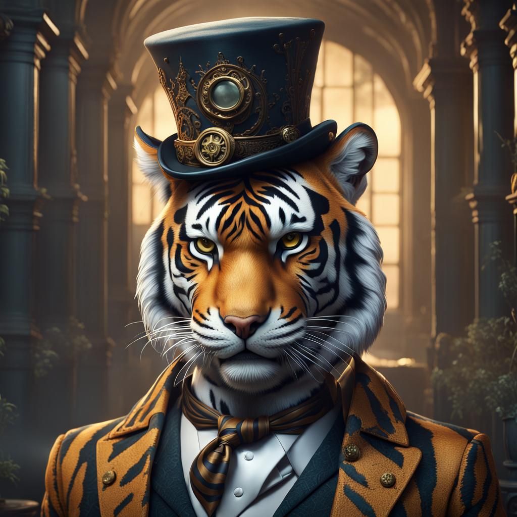 Tiger with top hat and monocle real life style - AI Generated Artwork ...