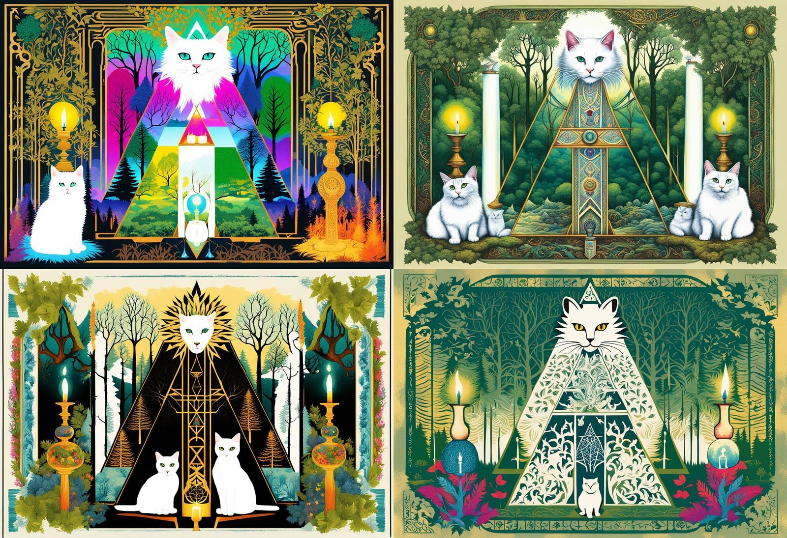 Nature cult, white fluffy cat, tree, mantra, mysticism, tant...