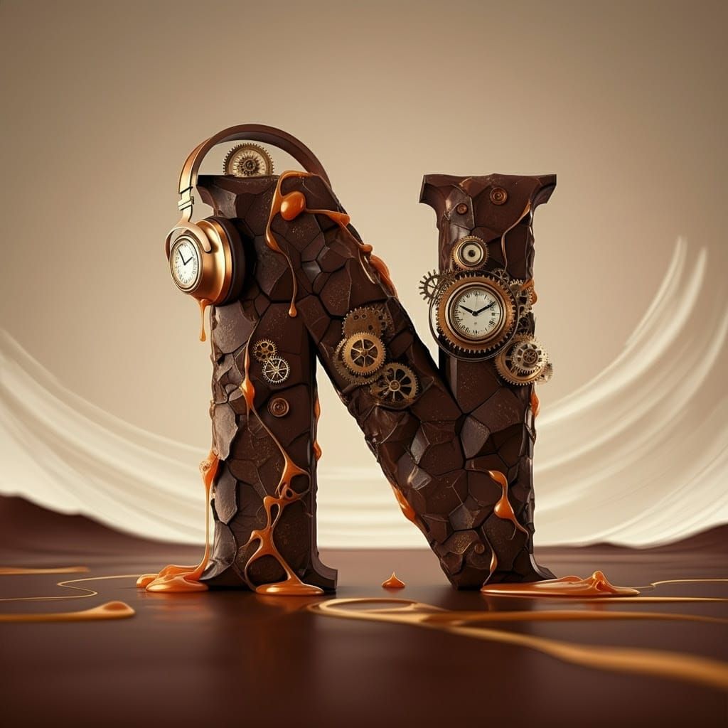 Chocolate Letter N with Steampunk Headphones