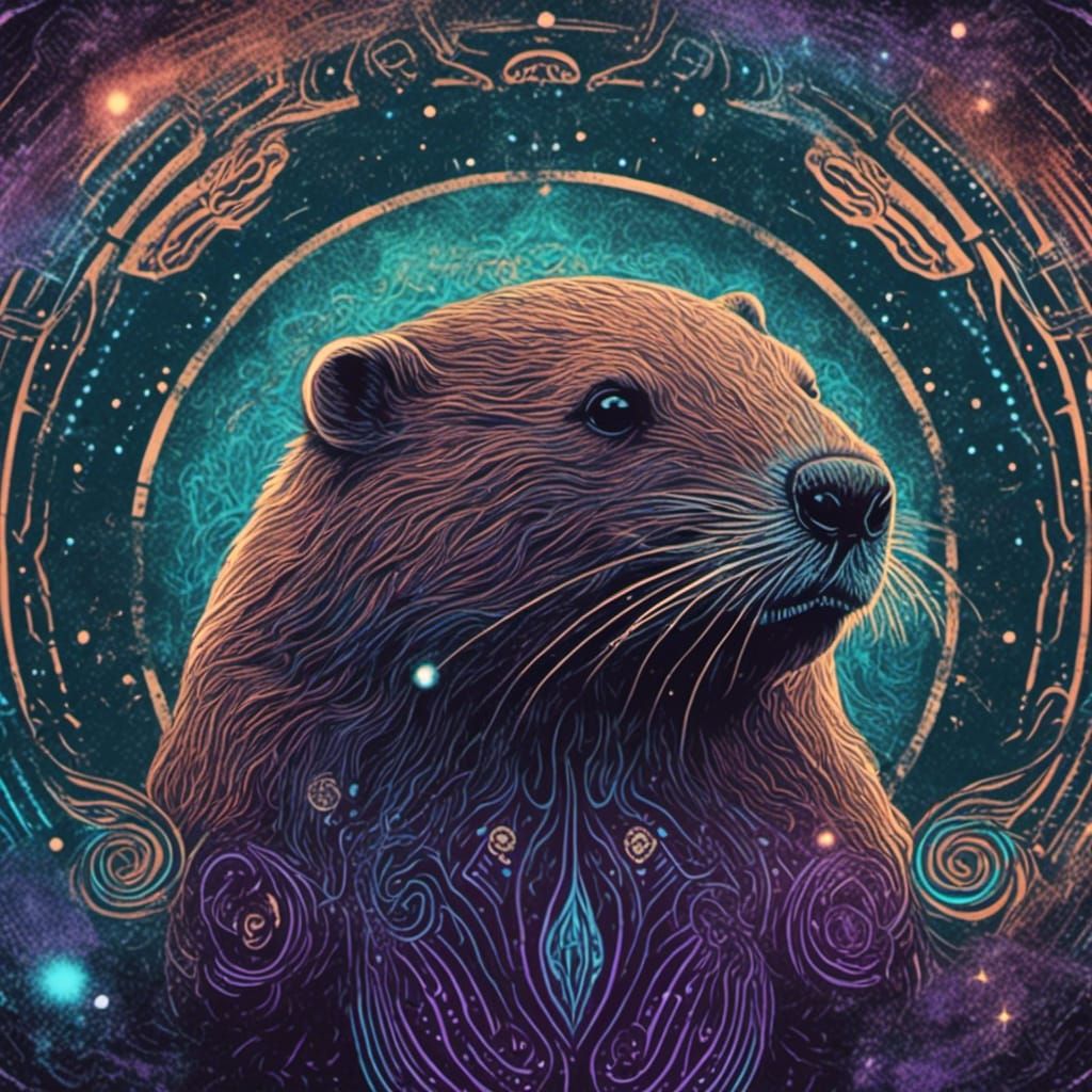 <lora:HaidaStyle:1.0> a beaver in Black purple brown and teal Haida style 