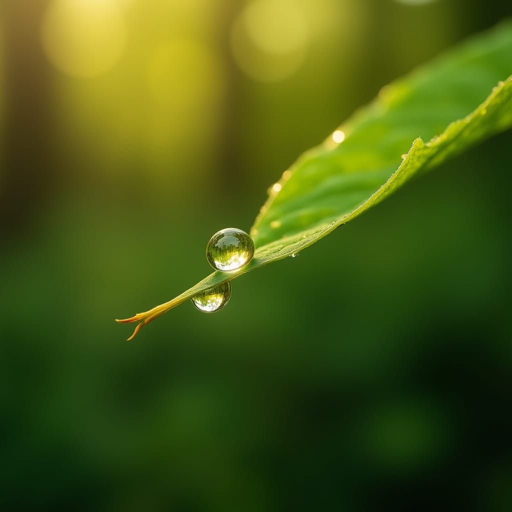 Dewdrop Reflecting Miniature World, Hyperrealistic