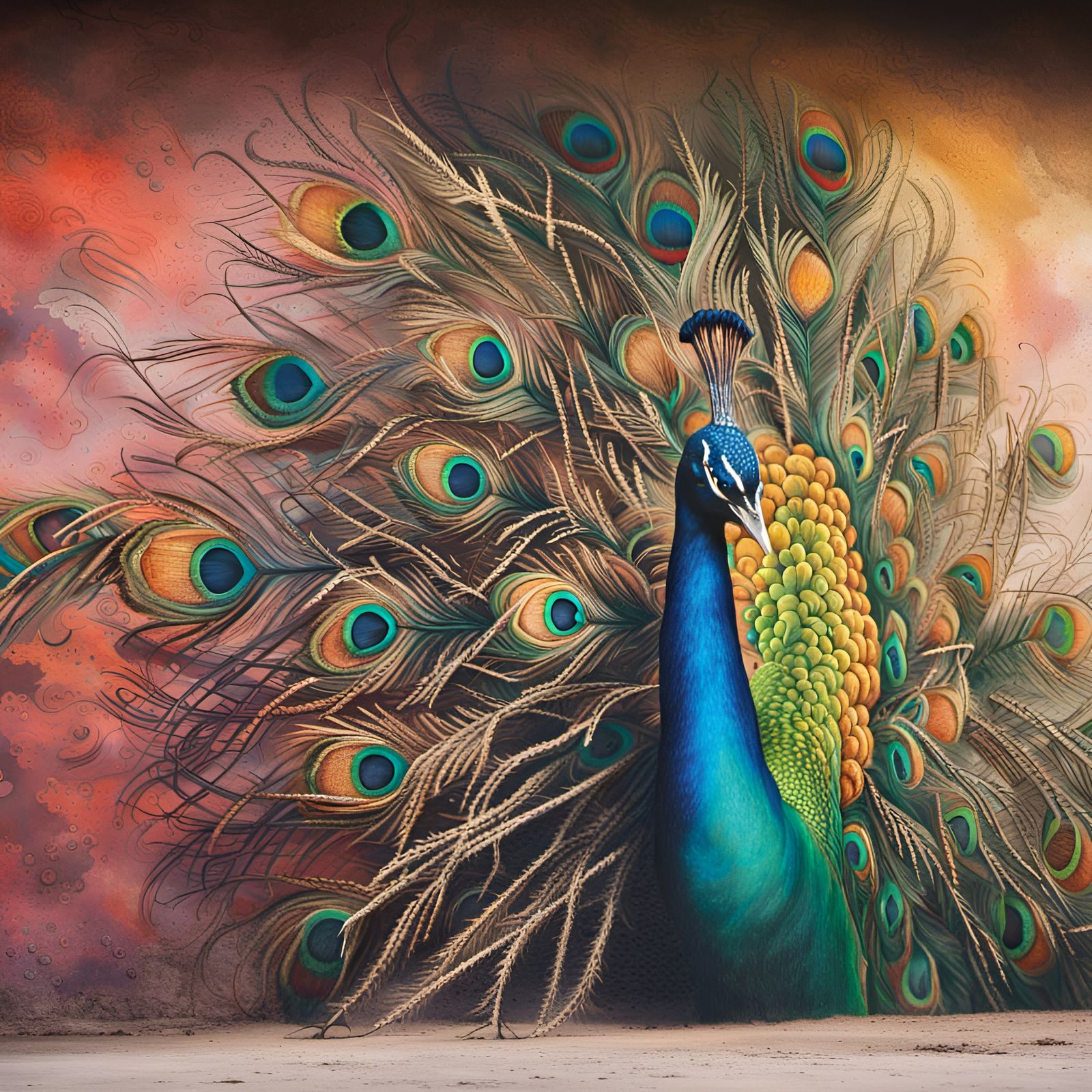 indian peacock painted on a wall - AI Generated Artwork - NightCafe Creator