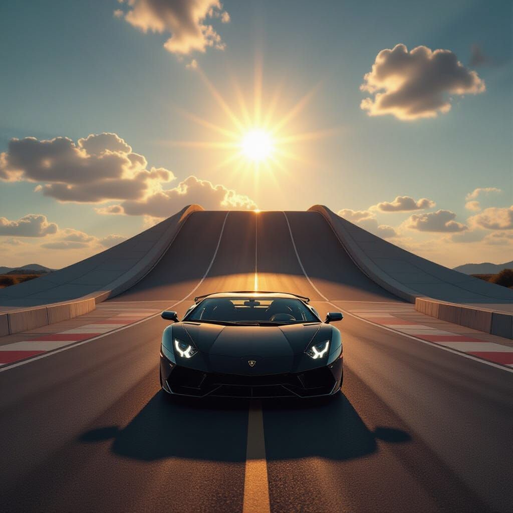 Lamborghini on Ramp Under Dramatic Sky