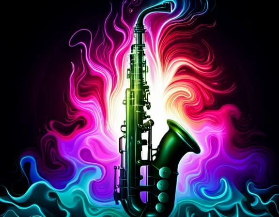 Saxophone electricity green and magenta thunderstorm psyched...