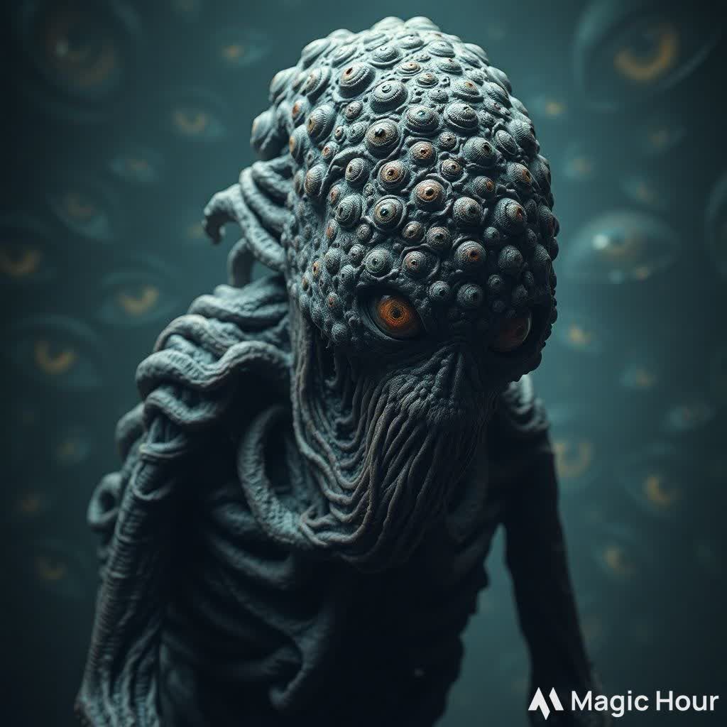 Really scary closeup cosmic horror art creation of an evil l...
