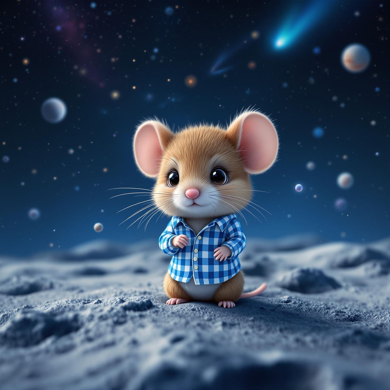 Mouse wearing Blue Gingham Print shirt  by @ELY M