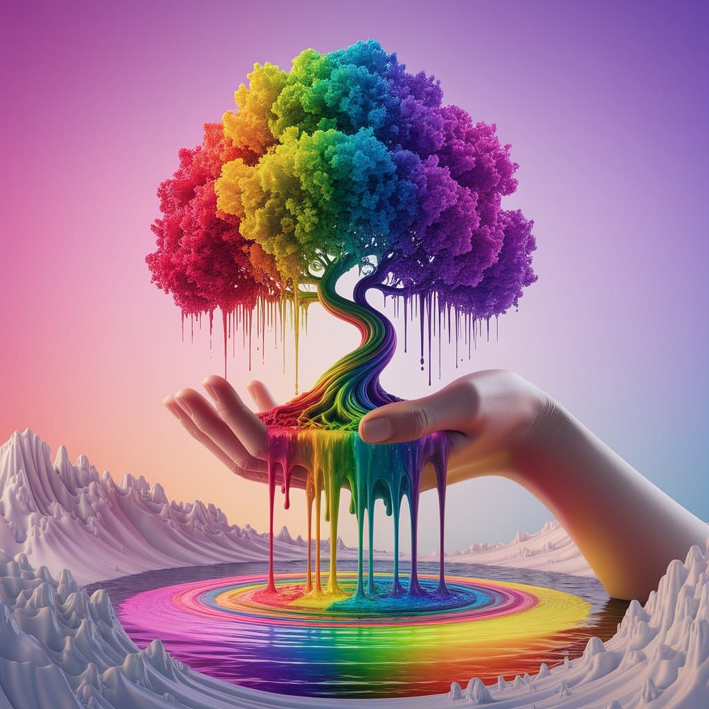 Dripping rainbow tree   by @ArtColai
