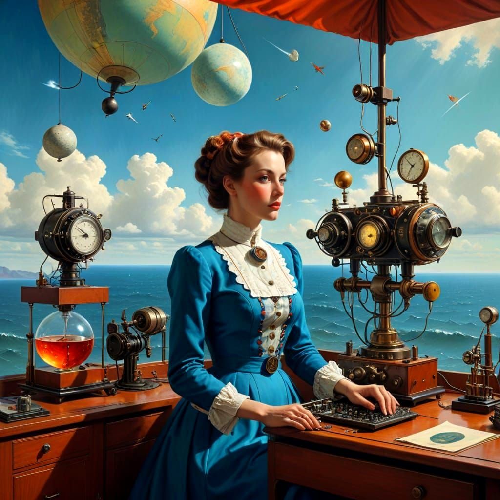 Ethereal Lady in a Whimsical Scientific Wonderland