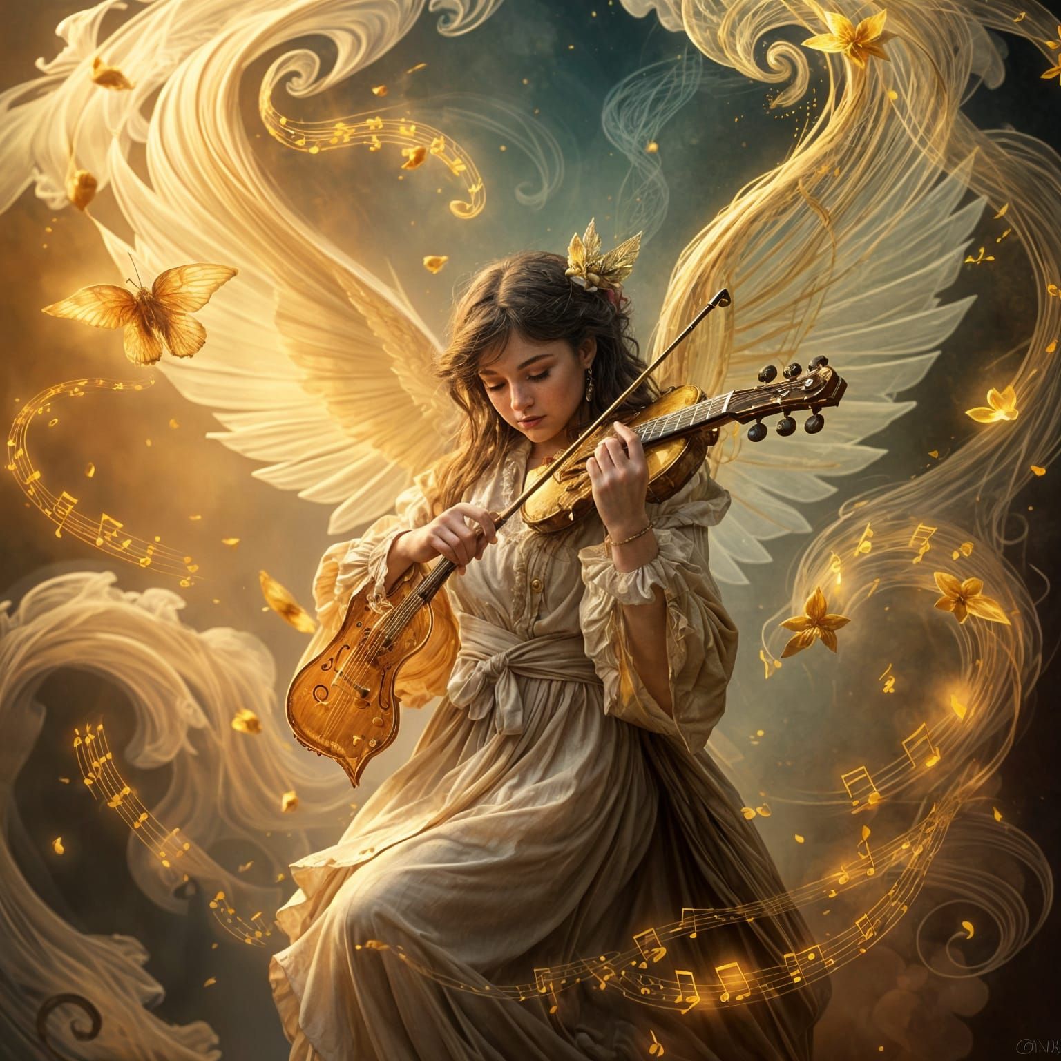 Under the golden stroke of the pen, music was no longer written - it lived. Each stroke left not just ...  by @Barabashka