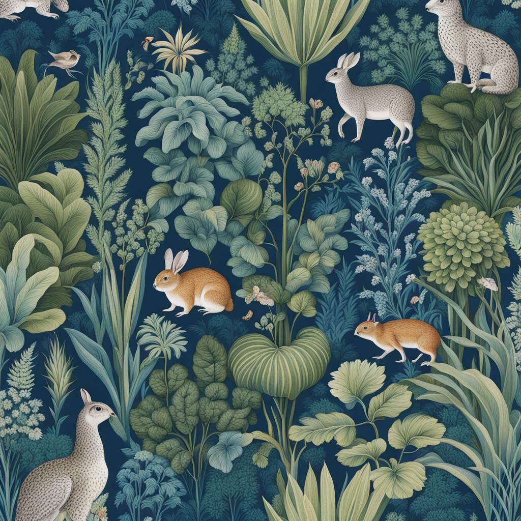 Intricate vibrant wallpaper natural designs in beautiful blu...
