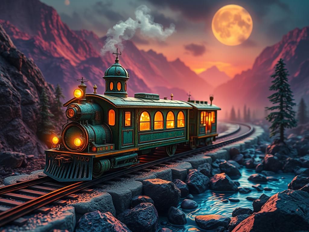 Twilight Temple Train to Hell: Digital Art