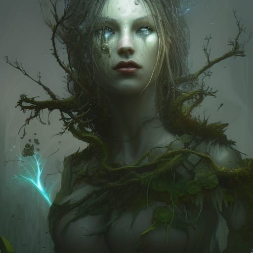 mossy humanoid female wereplant - AI Generated Artwork - NightCafe Creator