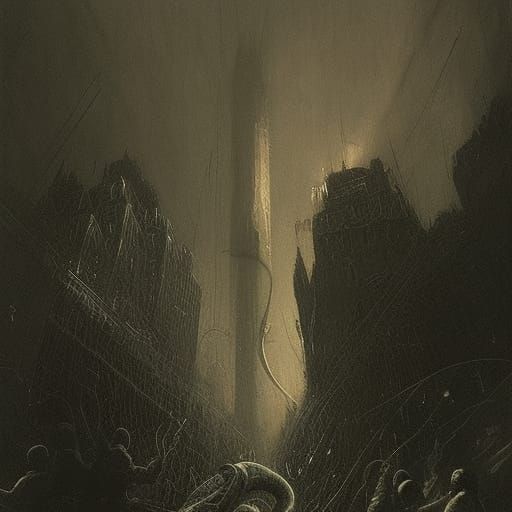 giant snake arising from new york city