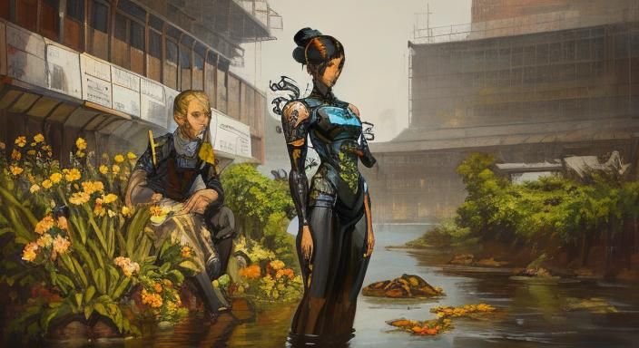 <lora:Michele Del Campo:1.0> Full body Cyber Ninja and cybor...