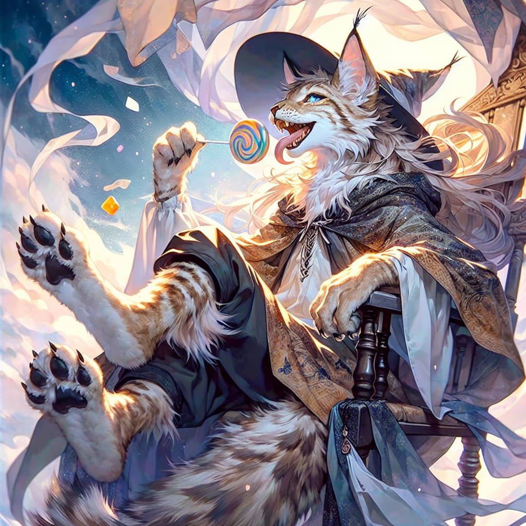 Lynx on Throne with Lollipop, Fantasy Anime