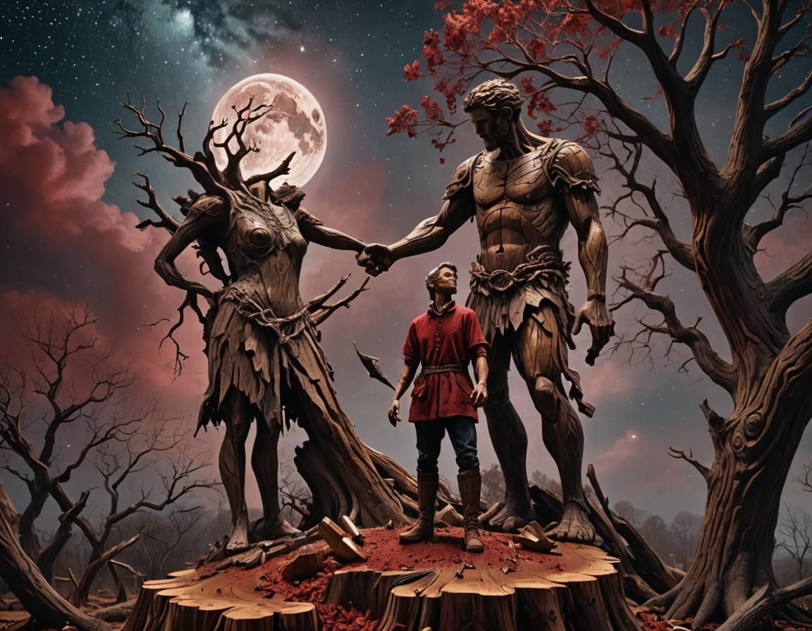 The artist admiring his creations 