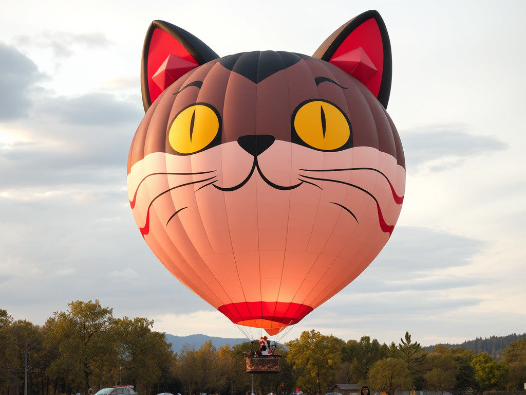 A hot-air balloon shaped like a cat head