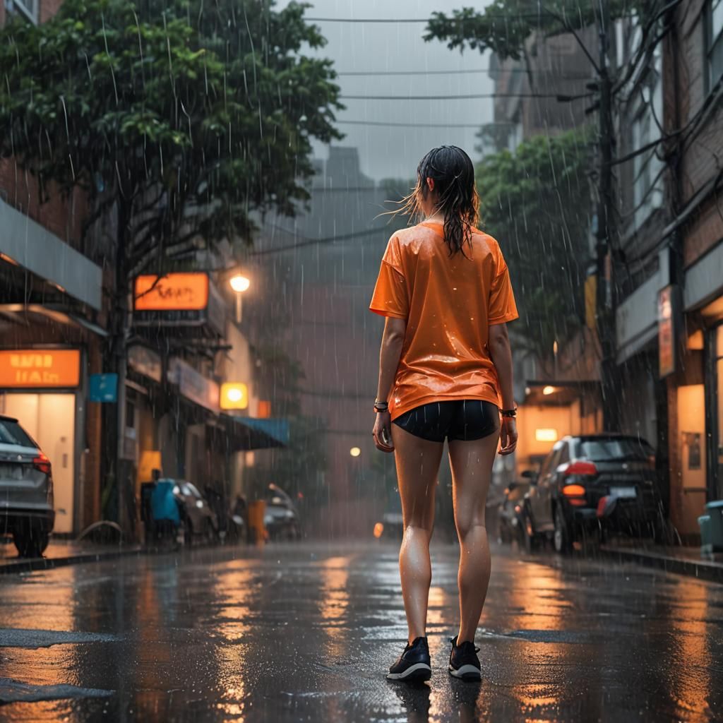 Wet girl, wet spandex shorts, tight shorts, long shorts, wet...