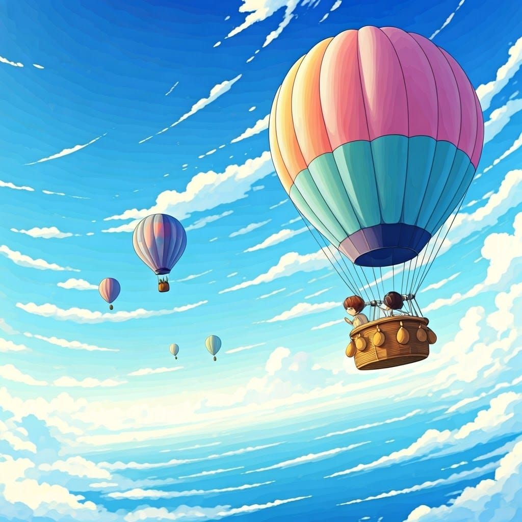 Children's Pastel Hot Air Balloon Flight, Manga Style