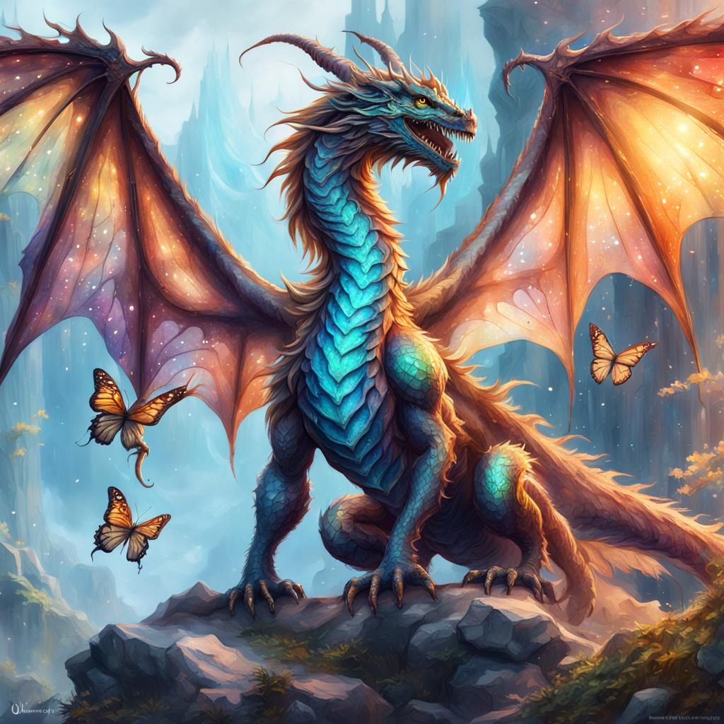 iridescent dragon with butterfly wings, watercolor - AI Generated ...