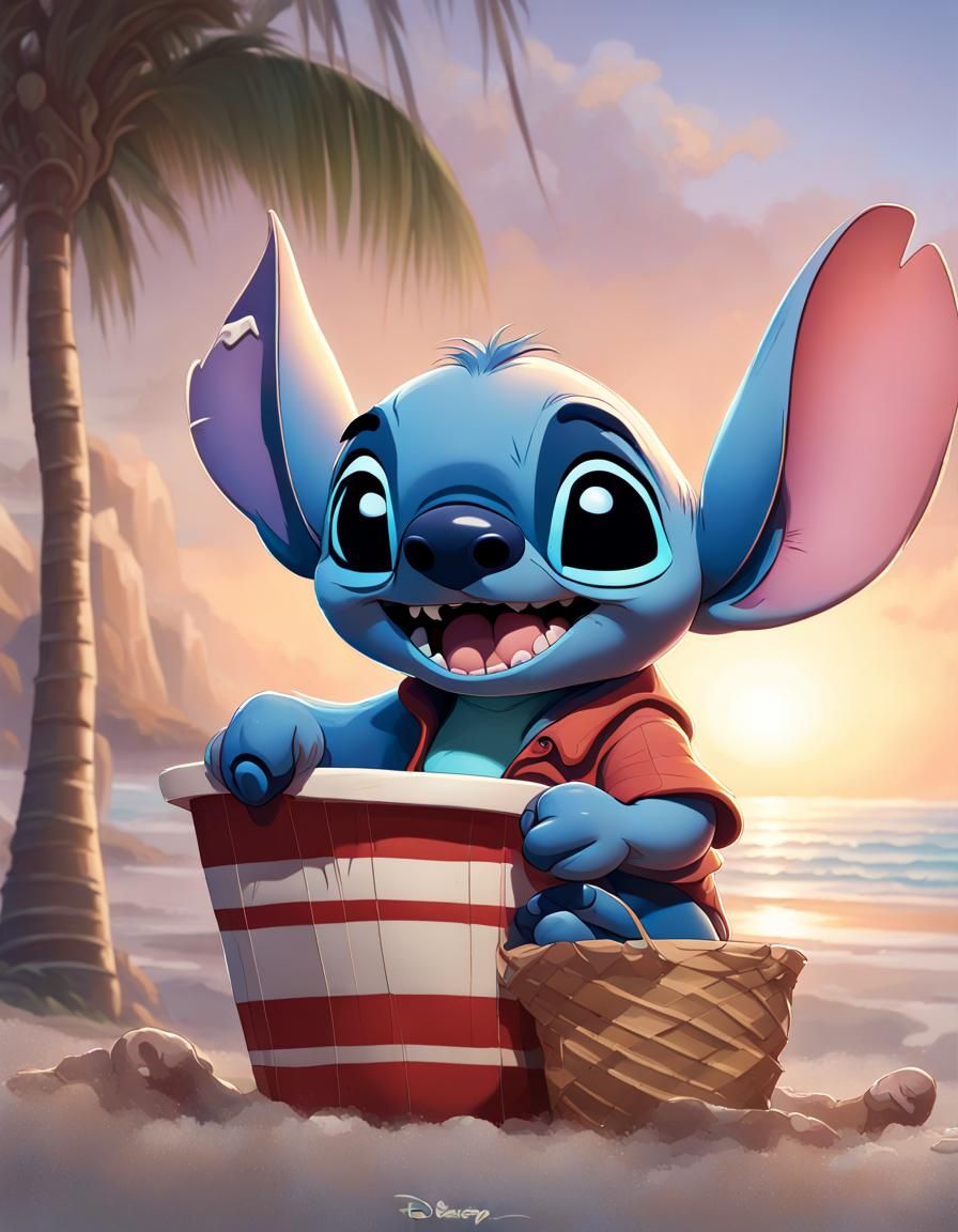 Disney’s Stitch at the beach - AI Generated Artwork - NightCafe Creator