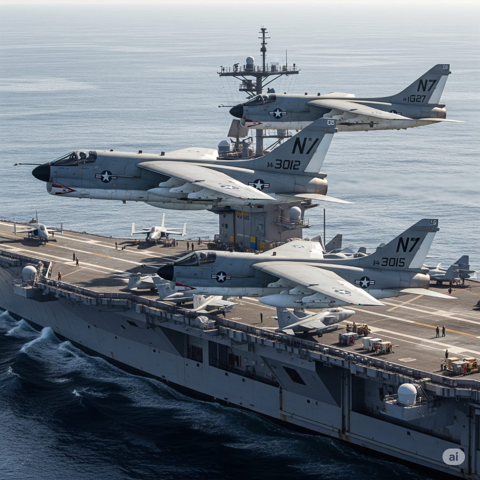 Vought A-7 Corsair IIs above Carrier
