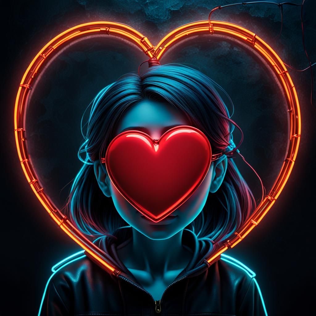 un primer plano de un letrero de neón en forma de corazón co...