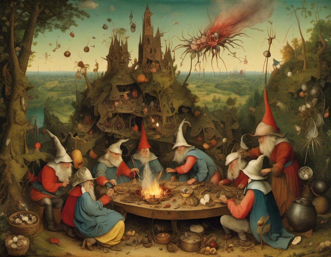 <lora:NC Hyperreal:1.0> Hieronymus Bosch style: Wizards gath...